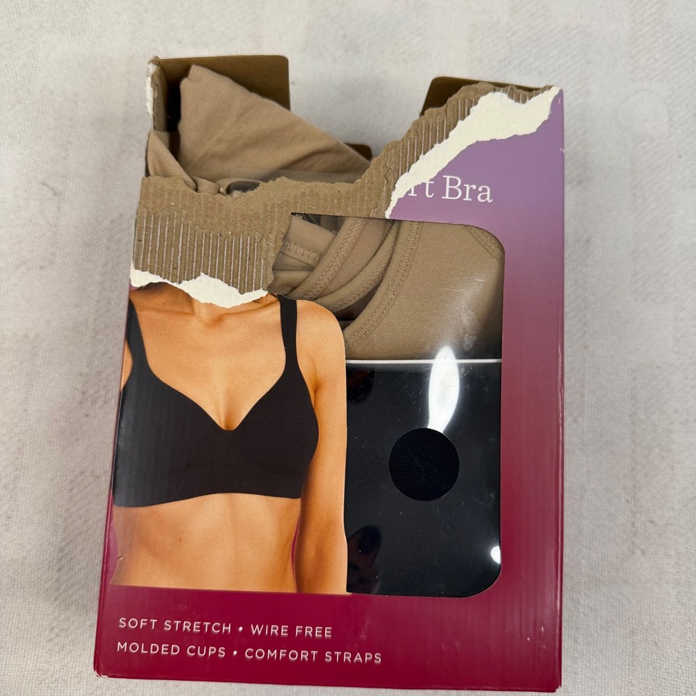 Carole Hochman 2-Pack Seamless Comfort Bra Black Taupe XL 1187728 Wire Free